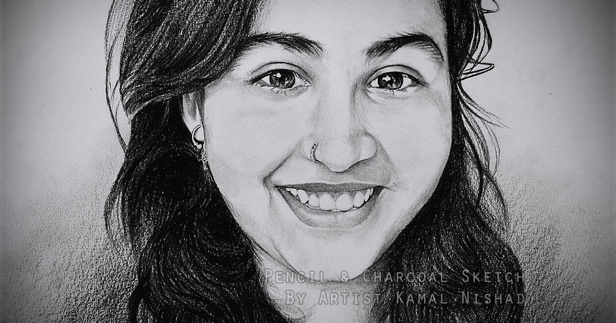 AMAZING SMILE | Pencil & Charcoal Sketch Title : AMAZING SMILE Medium : Pencil & Charcoal Sketch Size : A3 Paper size (Sketch size 18.5 x 23.7 cm*) Artist : Kamal Nishad This is a Handmade/hand-drawn Sketch made with Pencil & Charcoal “AMAZING SMILE”. One of my client/customer wanted me to draw this portrait for her friend. SIZE: Paper size A3 (work area 11.7 x 16.5 inches *estimated) Created by © Kamal Nishad. All rights reserved.