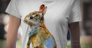BUNNY | Fabric Painting on T-Shirt for Female This is a Hand-drawn “Bunny” painting made with Fabric colors on T-Shirt.  One of my client/customer (FEMALE) wanted me to draw this on a female t-shirt. So I did this fabric painting for her.  T-SHIRT SIZE: M  Created by © Kamal Nishad. All rights reserved. www.kamalnishad.com