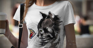 CAT | Fabric Painting on T-Shirt for Female This is a Hand-drawn “Cat” painting made with Fabric colors on T-Shirt.  One of my client/customer (FEMALE) wanted me to draw this on a female t-shirt. So I did this fabric painting for her.  T-SHIRT SIZE: M  Created by © Kamal Nishad. All rights reserved. www.kamalnishad.com