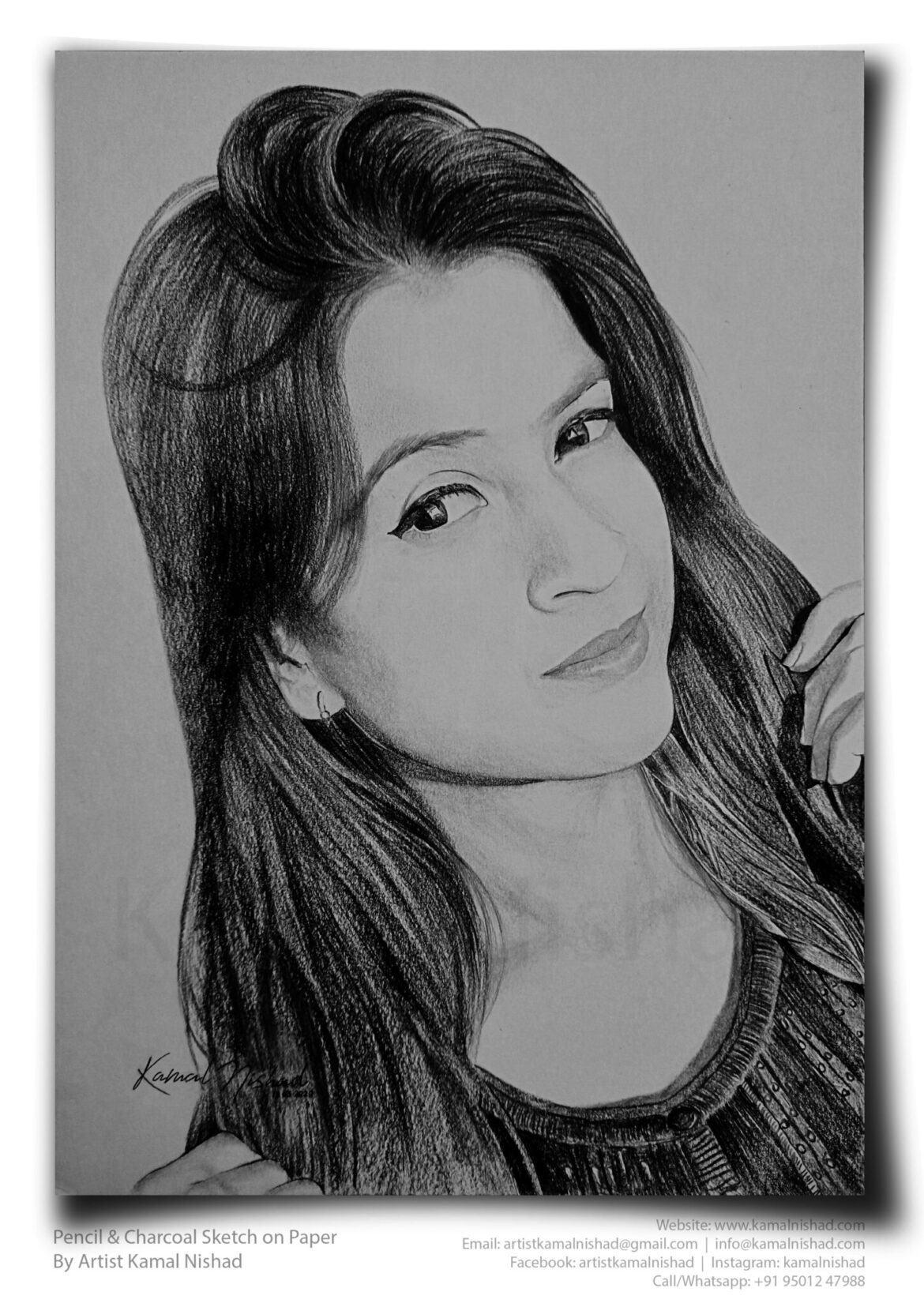 CHARMING | Pencil & Charcoal Sketch Title : CHARMING Medium : Pencil & Charcoal Sketch Size : A3 Paper size (Sketch size 29.7 x 42.0 cm*) Artist : Kamal Nishad This is a Handmade/hand-drawn Sketch made with Pencil & Charcoal “CHARMING”. This is a Gift from One of my Client to her friend/relative. 💐 SIZE: Paper size A3 (work area 11.7 x 16.5 inches *estimated) Created by © Kamal Nishad. All rights reserved.