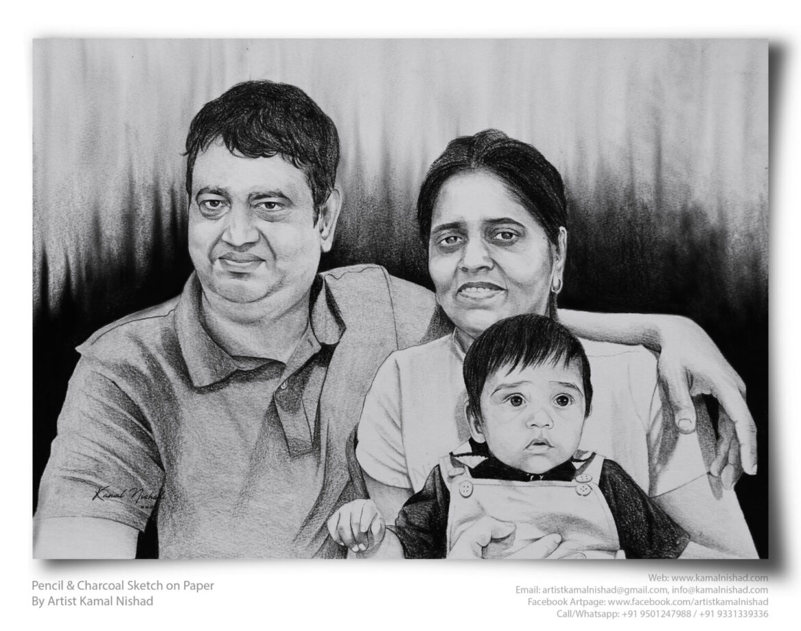 KID WITH NANA-NANI | Pencil & Charcoal Sketch Title : KID WITH NANA-NANI Medium : Pencil & Charcoal Sketch Size : A3 Paper size (Sketch size 29.7 x 42.0 cm*) Artist : Kamal Nishad This is a Handmade/hand-drawn Sketch made with Pencil & Charcoal “KID WITH NANA-NANI”. This is a Gift from One of my Client to their friends. 💐 SIZE: Paper size A3 (work area 11.7 x 16.5 inches *estimated) Created by © Kamal Nishad. All rights reserved.