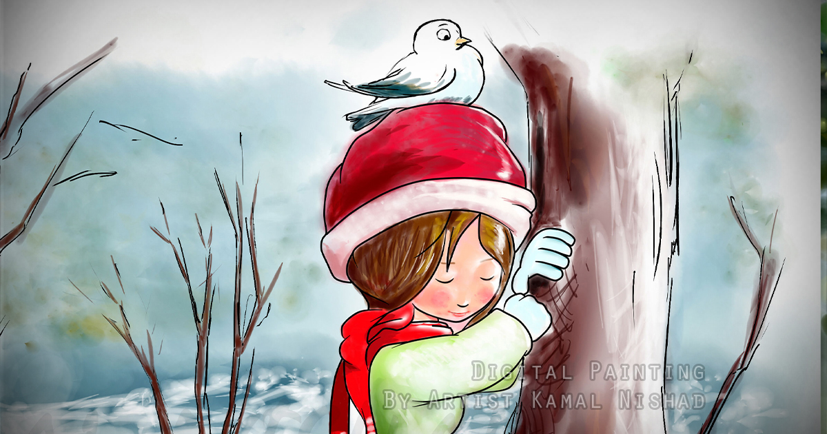 HIDE AND SEEK WITH NATURE | Digital Painting / illustration This is a Digital Painting / Digital Illustration “HIDE AND SEEK WITH NATURE”. In this painting you can see a cute and beautiful girl is playing hide and seek with her animal friends. Created by © Kamal Nishad. All rights reserved.