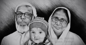 KID WITH DADA-DADI | Pencil & Charcoal Sketch Title : KID WITH DADA-DADI Medium : Pencil & Charcoal Sketch Size : A3 Paper size (Sketch size 29.7 x 42.0 cm*) Artist : Kamal Nishad    This is a Handmade/hand-drawn Sketch made with Pencil & Charcoal “KID WITH DADA-DADI”.  This is a Gift from One of my Client to their friends. ?  SIZE: Paper size A3 (work area 11.7 x 16.5 inches *estimated)  Created by © Kamal Nishad. All rights reserved. www.kamalnishad.com