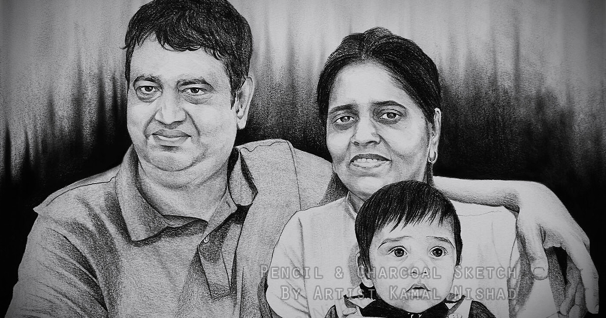 KID WITH NANA-NANI | Pencil & Charcoal Sketch Title : KID WITH NANA-NANI Medium : Pencil & Charcoal Sketch Size : A3 Paper size (Sketch size 29.7 x 42.0 cm*) Artist : Kamal Nishad This is a Handmade/hand-drawn Sketch made with Pencil & Charcoal “KID WITH NANA-NANI”. This is a Gift from One of my Client to their friends. ? SIZE: Paper size A3 (work area 11.7 x 16.5 inches *estimated) Created by © Kamal Nishad. All rights reserved.