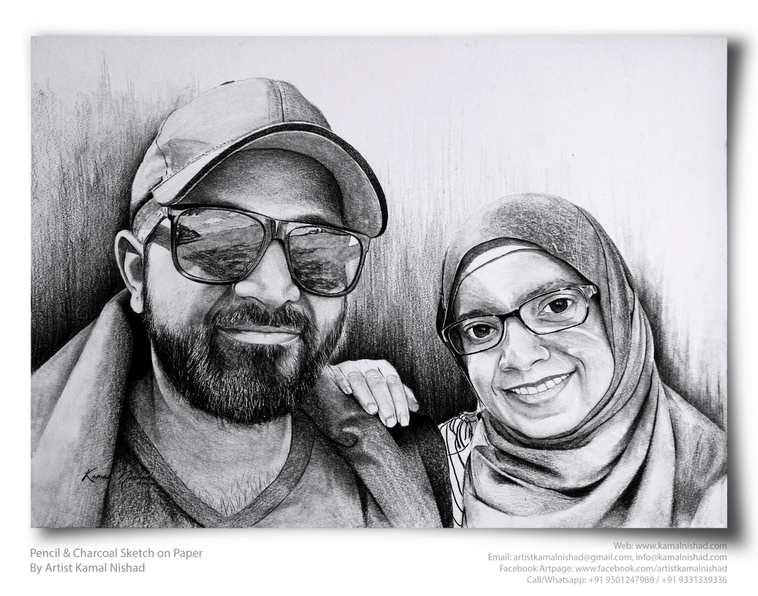 CUTE COUPLE | Pencil & Charcoal Sketch Title : CUTE COUPLE Medium : Pencil & Charcoal Sketch Size : A3 Paper size (Sketch size 29.7 x 42.0 cm*) Artist : Kamal Nishad This is a Handmade/hand-drawn Sketch made with Pencil & Charcoal “CUTE COUPLE”. This is a Gift from One of my Client to their friends. ? SIZE: Paper size A3 (work area 11.7 x 16.5 inches *estimated) Created by © Kamal Nishad. All rights reserved.