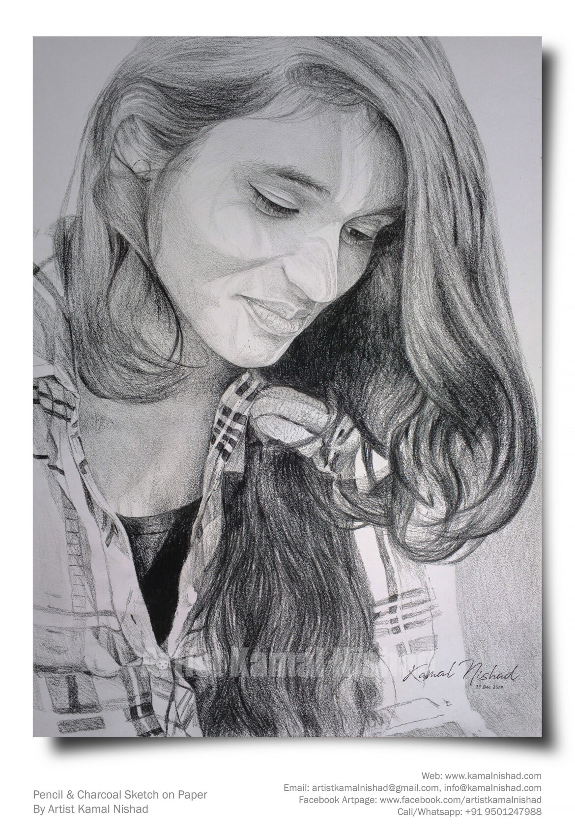A BEAUTIFUL GIRL with SMILE | Pencil & Charcoal Sketch This is a Handmade Pencil & Charcoal Sketch “A BEAUTIFUL GIRL with SMILE”. Created by © Kamal Nishad. All rights reserved.