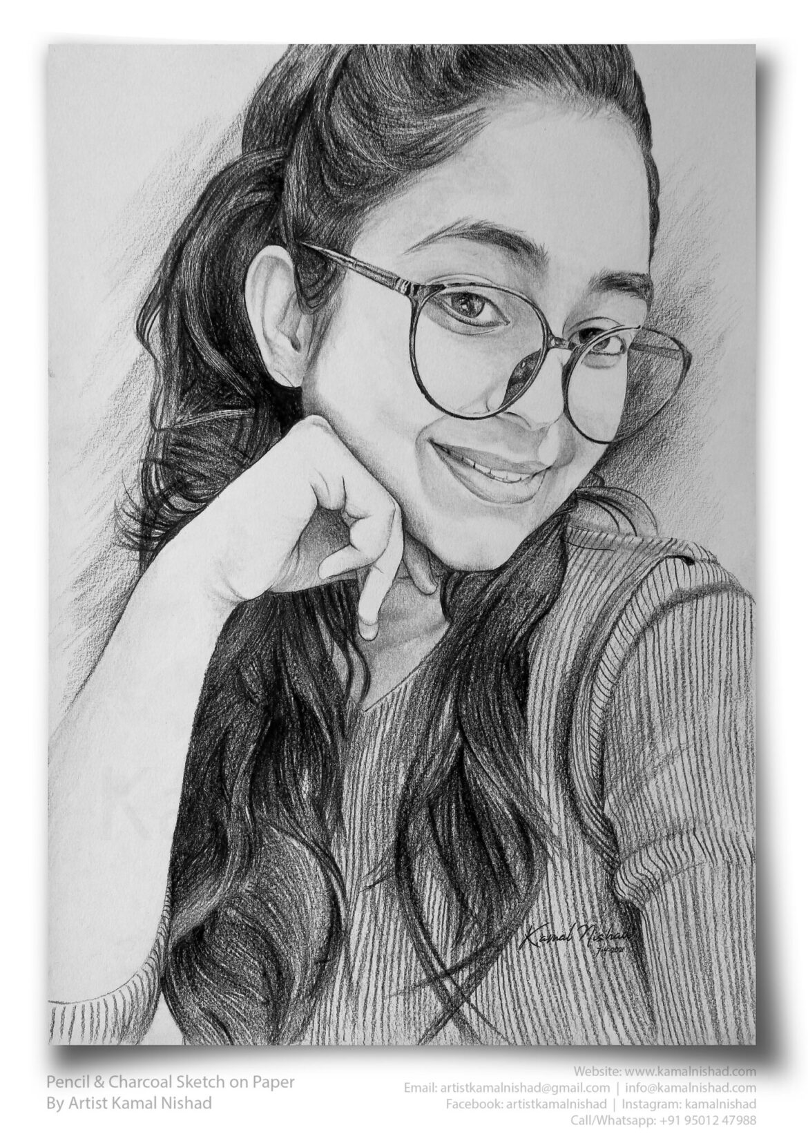 THAT SMILE | Pencil & Charcoal Sketch Title : THAT SMILE Medium : Pencil & Charcoal Sketch Size : A3 Paper size (Sketch size 29.7 x 42.0 cm*) Artist : Kamal Nishad This is a Handmade/hand-drawn Sketch made with Pencil & Charcoal “THAT SMILE”. This is a Gift from One of my Client to her friend. 💐 SIZE: Paper size A3 (work area 11.7 x 16.5 inches *estimated) Created by © Kamal Nishad. All rights reserved.