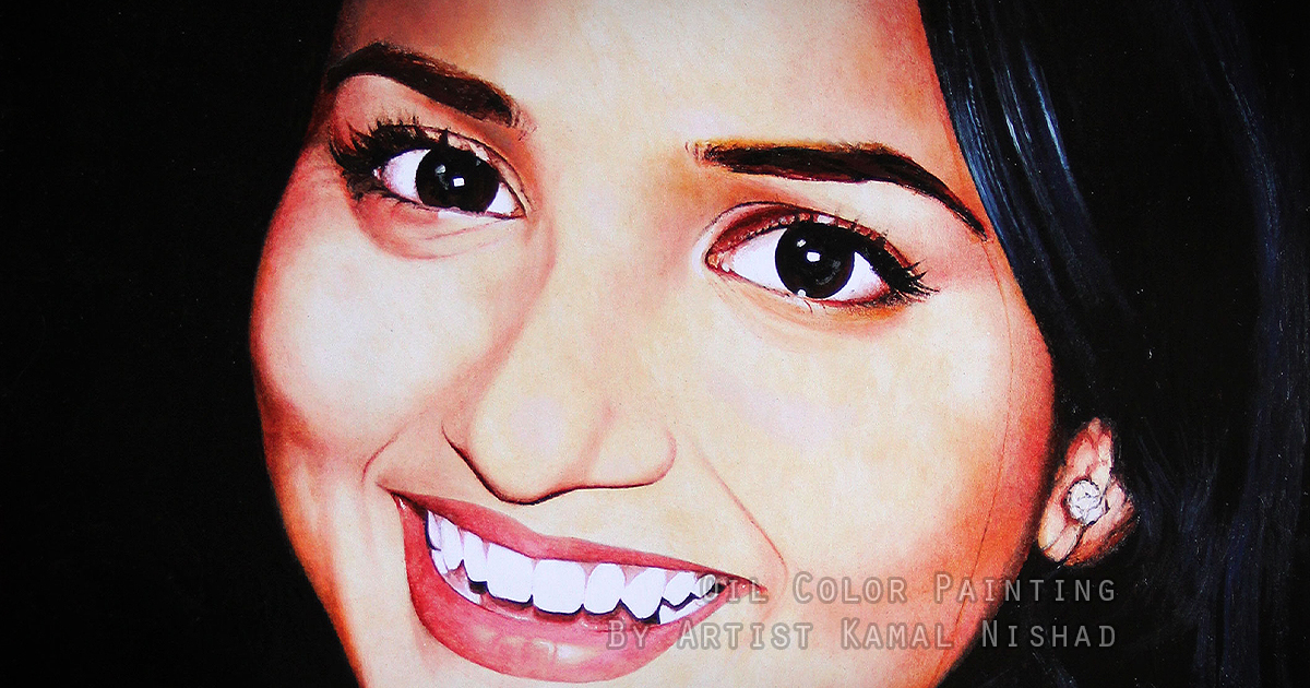 YOUR SMILE IS THE PRETTIEST THING YOU’ll EVER WEAR | Oil Color Painting This is a Hand-painted Oil painting “YOUR SMILE IS THE PRETTIEST THING YOU’ll EVER WEAR”. One of my client/customer (MALE) wanted me to draw this portrait for a birthday gift. SIZE: A2 Created by © Kamal Nishad. All rights reserved.