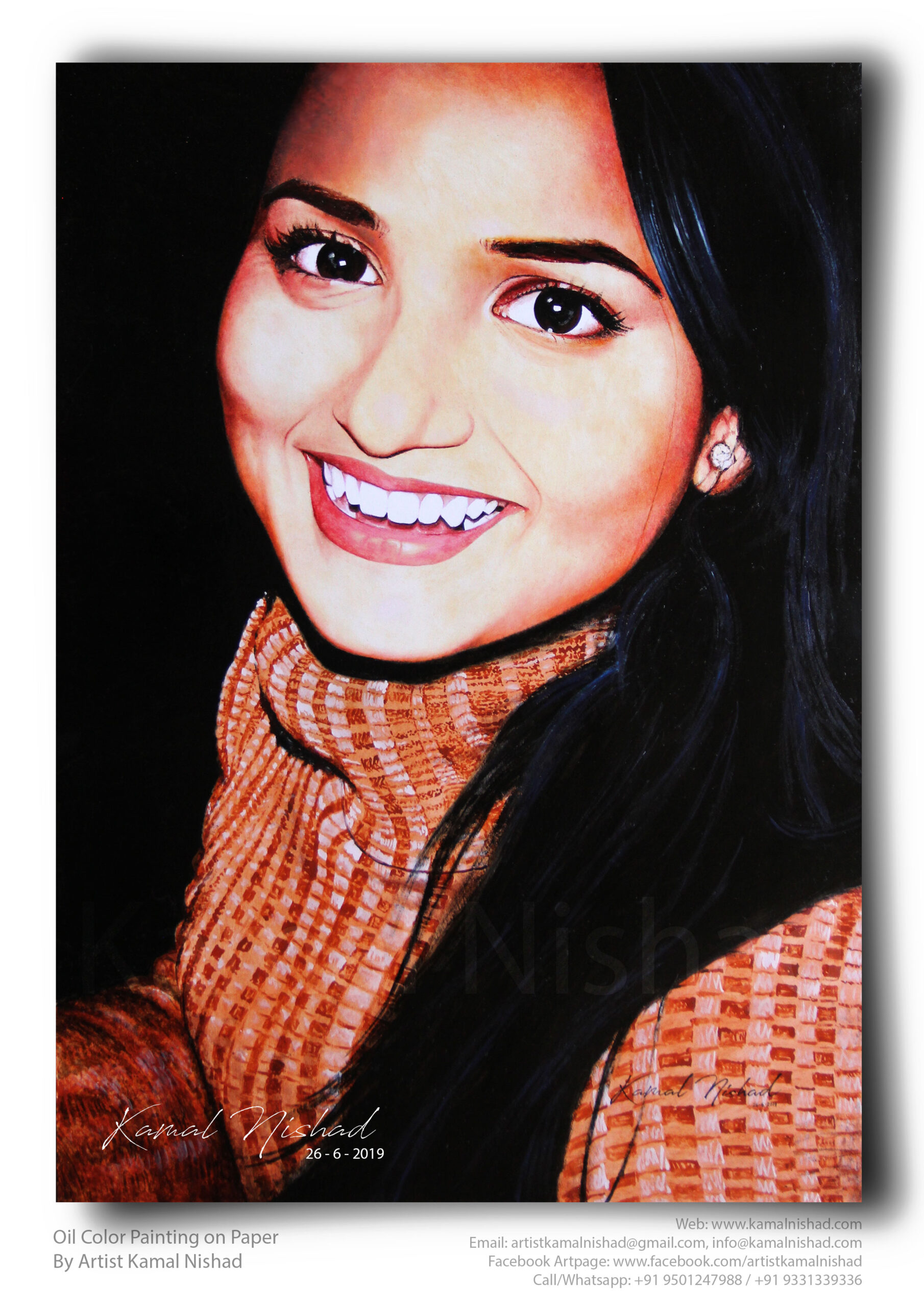 YOUR SMILE IS THE PRETTIEST THING YOU’ll EVER WEAR | Oil Color Painting This is a Hand-painted Oil painting “YOUR SMILE IS THE PRETTIEST THING YOU’ll EVER WEAR”. One of my client/customer (MALE) wanted me to draw this portrait for a birthday gift. SIZE: A2 Created by © Kamal Nishad. All rights reserved. www.kamalnishad.com +91 9501247988 _