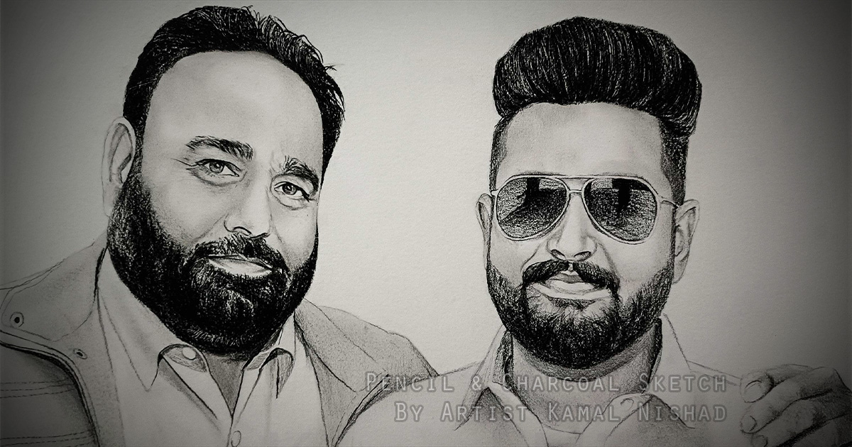 FATHER AND SON Pencil and Charcoal Sketch by Artist Kamal Nishad +91 9501247988 -1200 x 630_