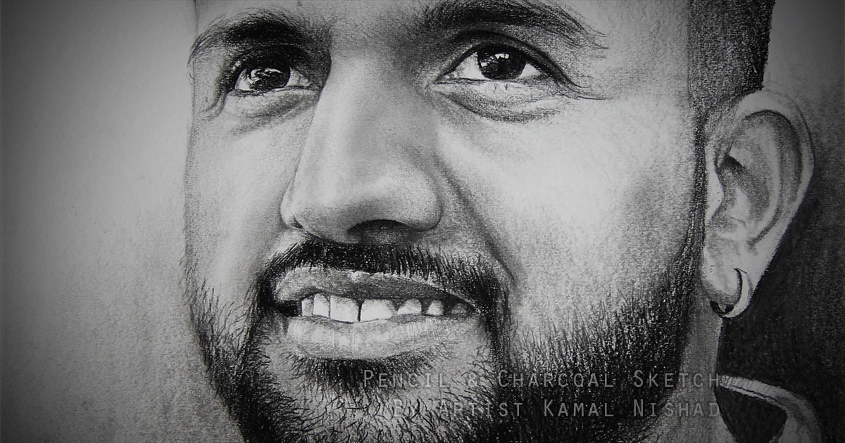 A HAPPY MAN - pencil and charcoal sketch by Artist Kamal Nishad www.kamalnishad.com +91 9501247988_ 1200 x 630
