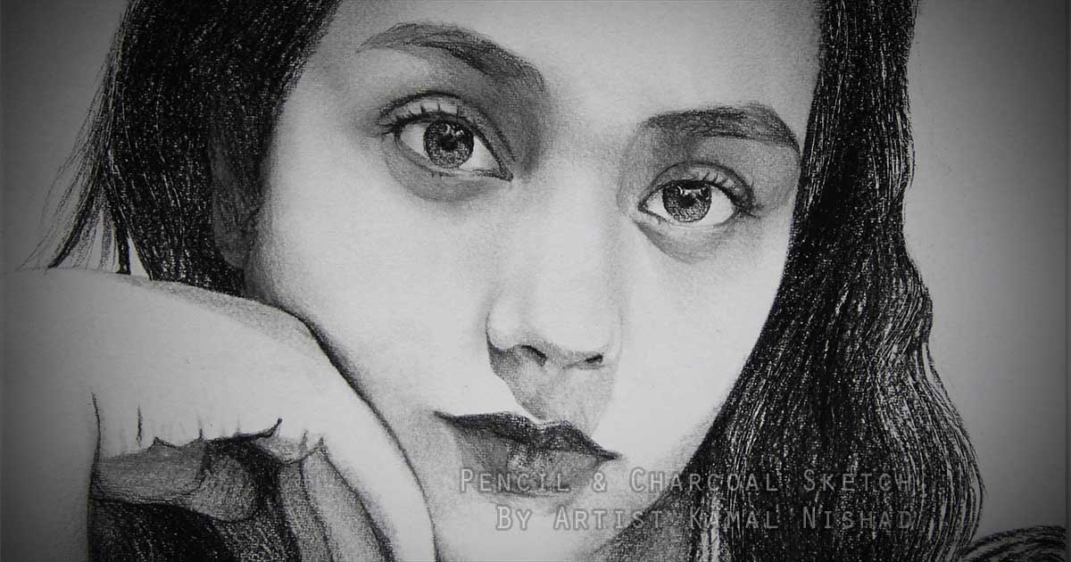 Enchanting Innocence - Pencil & Charcoal Sketch - By Artist Kamal Nishad +91 95012 47988 -1200 x 630