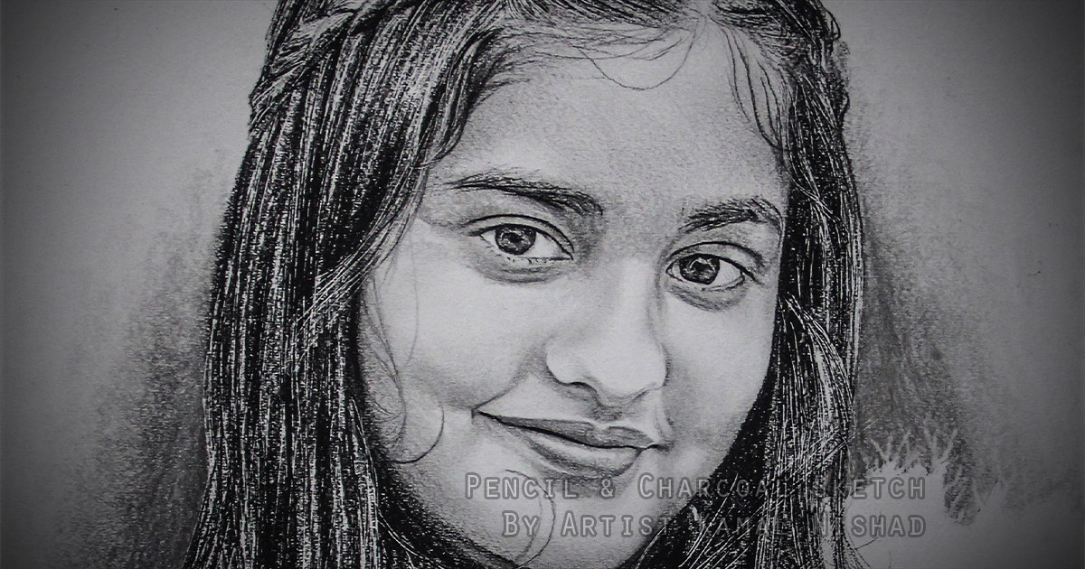 ENCHANTING SMILE - Pencil & Charcoal Sketch - by Artist Kamal Nishad +91 9501247988_ 1200 x 630