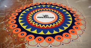 www.kamalnishad.com RANGOLI ART – DIWALI RANGOLI 2023 at VR AMBARSAR MALL by ARTIST KAMAL NISHAD_ ORANGE