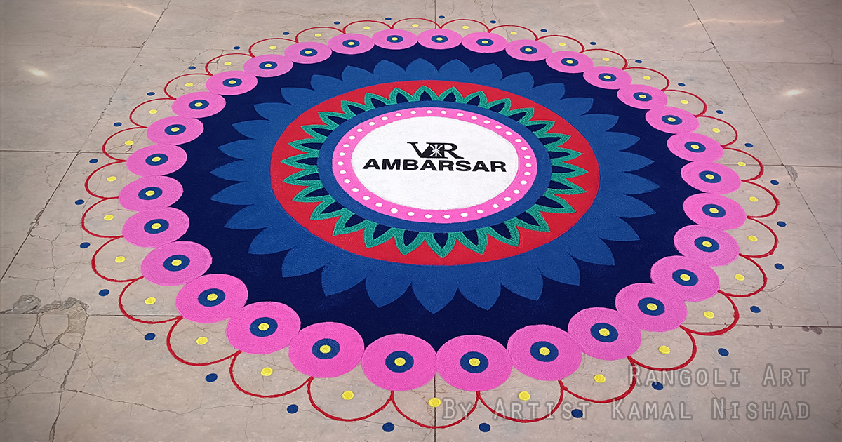 RANGOLI ART - DIWALI RANGOLI 2023 at VR AMBARSAR MALL by ARTIST KAMAL NISHAD_ BLUE