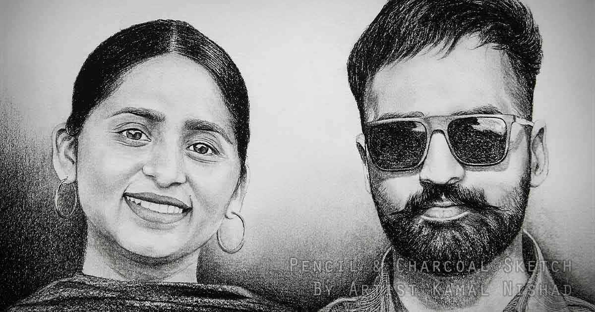 GENTLE MOMENTS _ Pencil & Charcoal Sketch - by Artist Kamal Nishad +91 9501247988_1200 x 630 IMAGE THUMBNAIL_