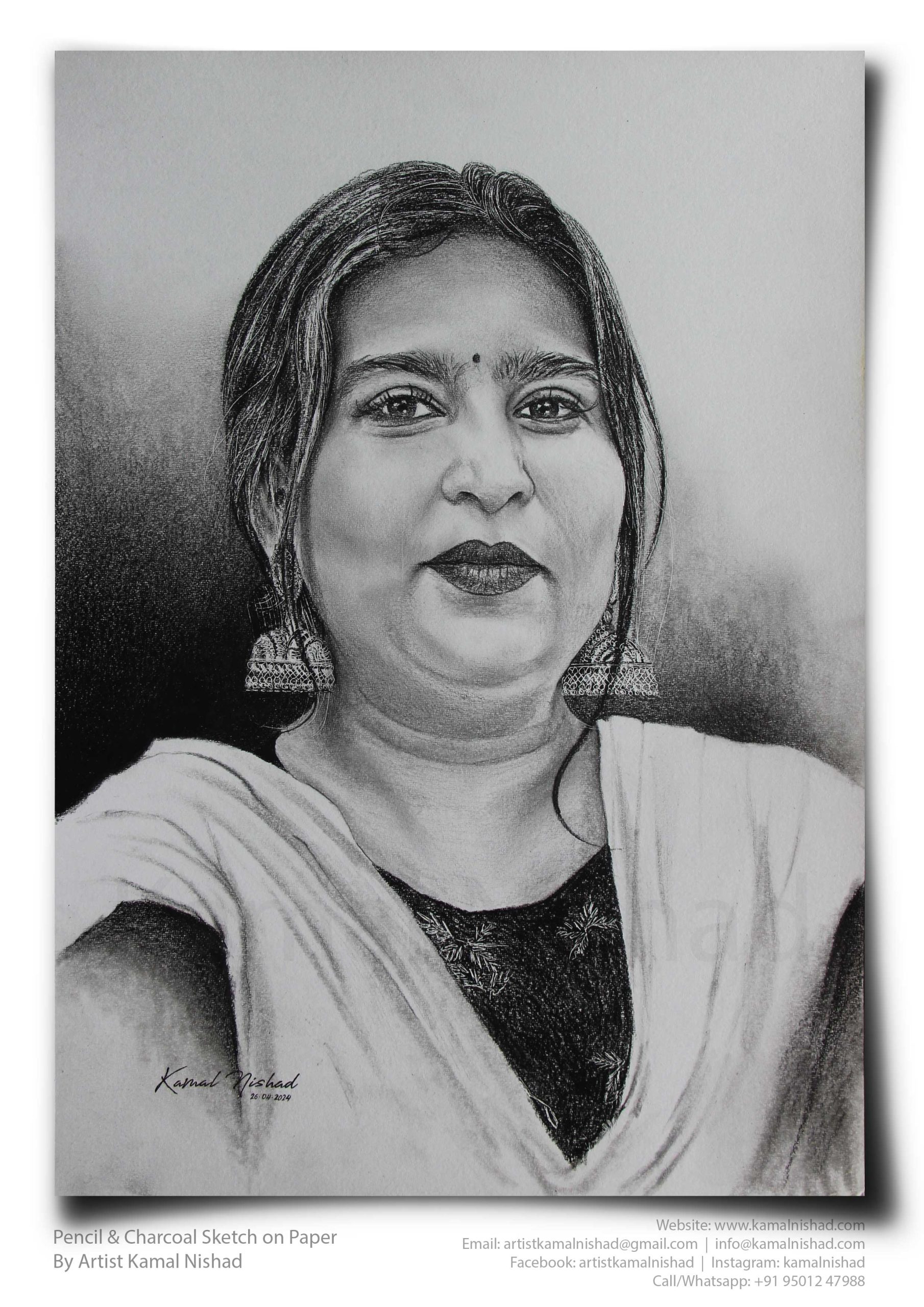 SIMPLE ELEGANCE _ Pencil & Charcoal Sketch - by Artist Kamal Nishad +91 9501247988__